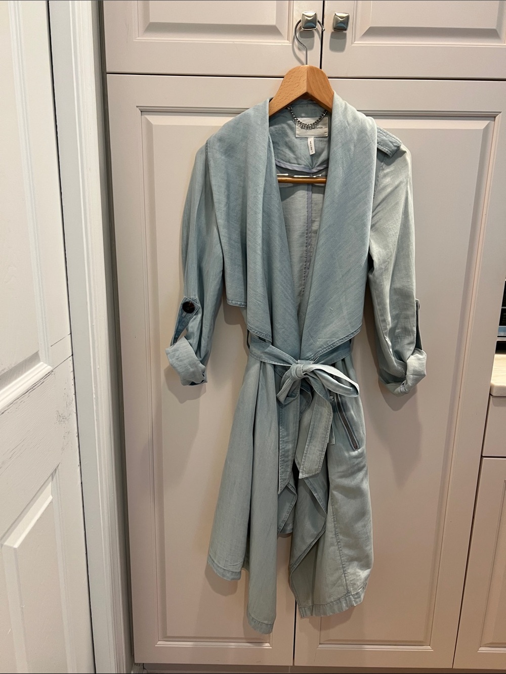 BCBG Light Blue Women's Wrap Robe Trench Dress.size small 🆕Denim